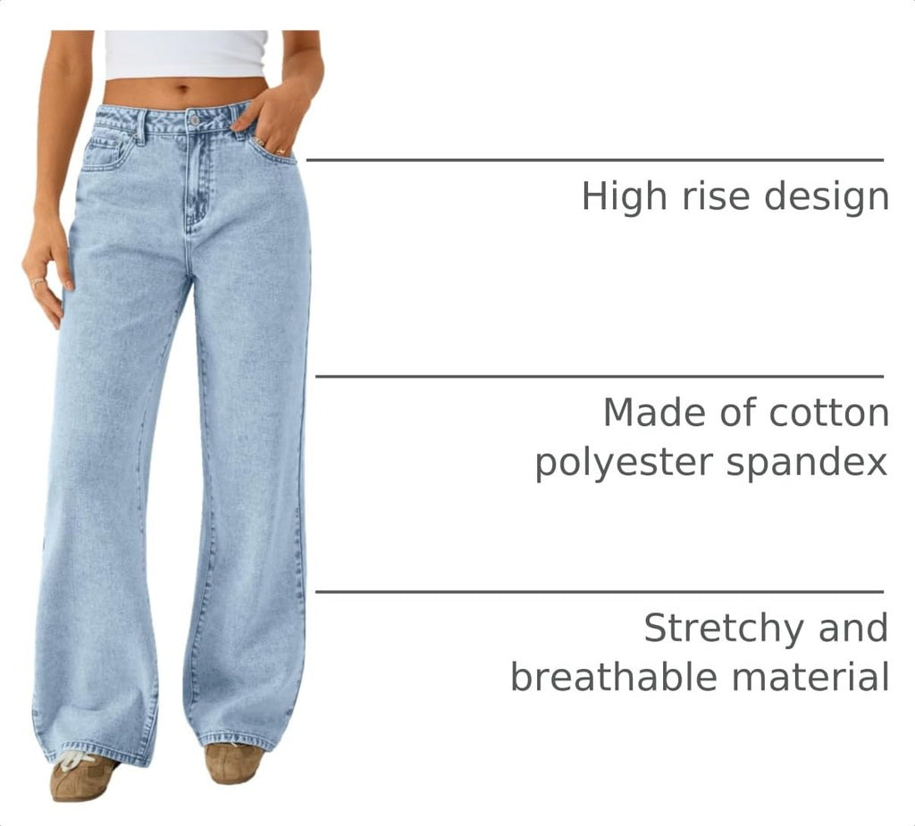 Trendy Queen Women High Waisted Straight Wide Leg Jeans Stretch Baggy Pants