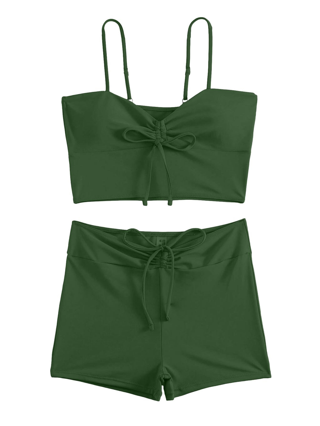 Lilosy High Waisted Tummy Control Drawstring Bikini Set String Swimsuit Cami Top and Tie Side Shorts 2 Piece Women Bathing Suit Army Green Small