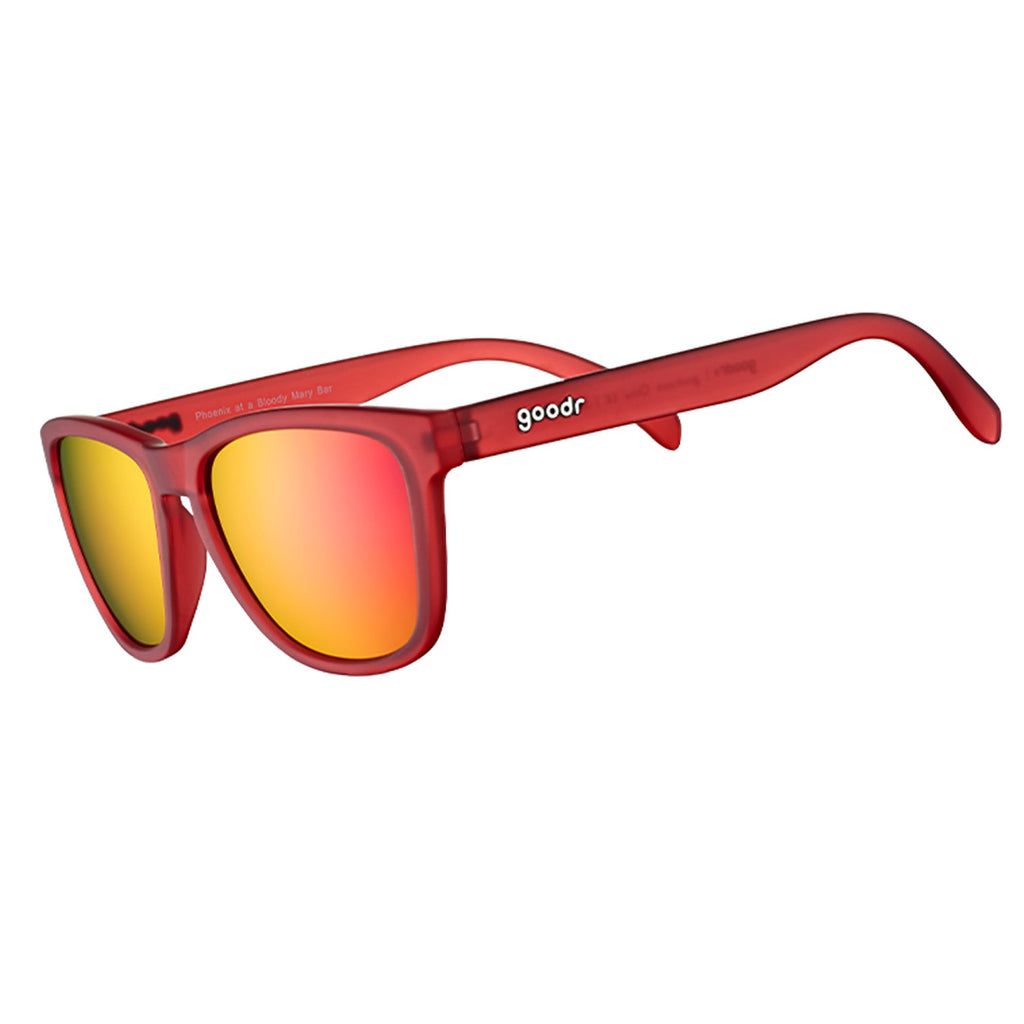 goodr Phoenix At A Bloody Mary Bar Polarized Sunglasses , Medium Sized (OG), Dark Red Translucent Frames with Rose Mirrored Reflective Lenses, UV400 Protection, No Slip, No Bounce