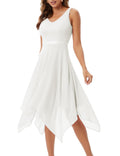 Meetjen Women A Line V Neck Sleeveless Lace Chiffon Dresses Cocktail Prom Dress Vestidos De Mujer Elegantes White 3XL