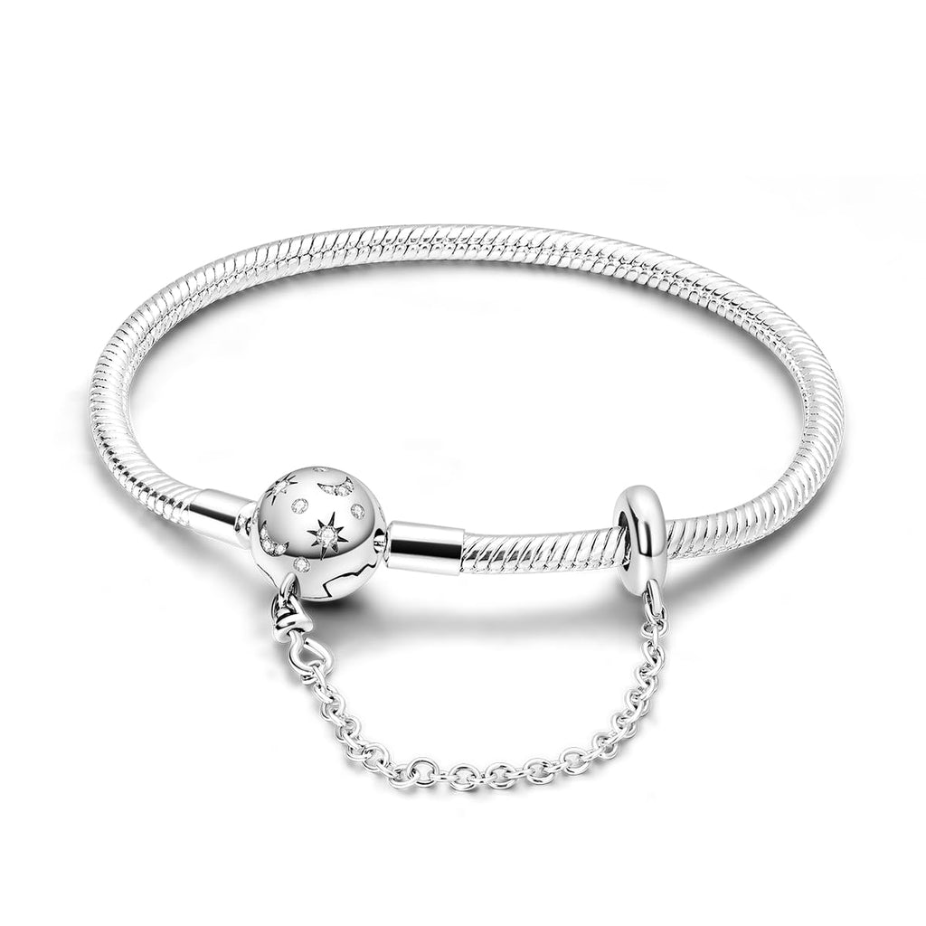 Parmuz 925 Sterling Silver Charm Bracelet for Woman Snake Chain Bracelet Star Moon Butterfly Cute Iconic Moments European Bracelet Jewelry Gift for Woman