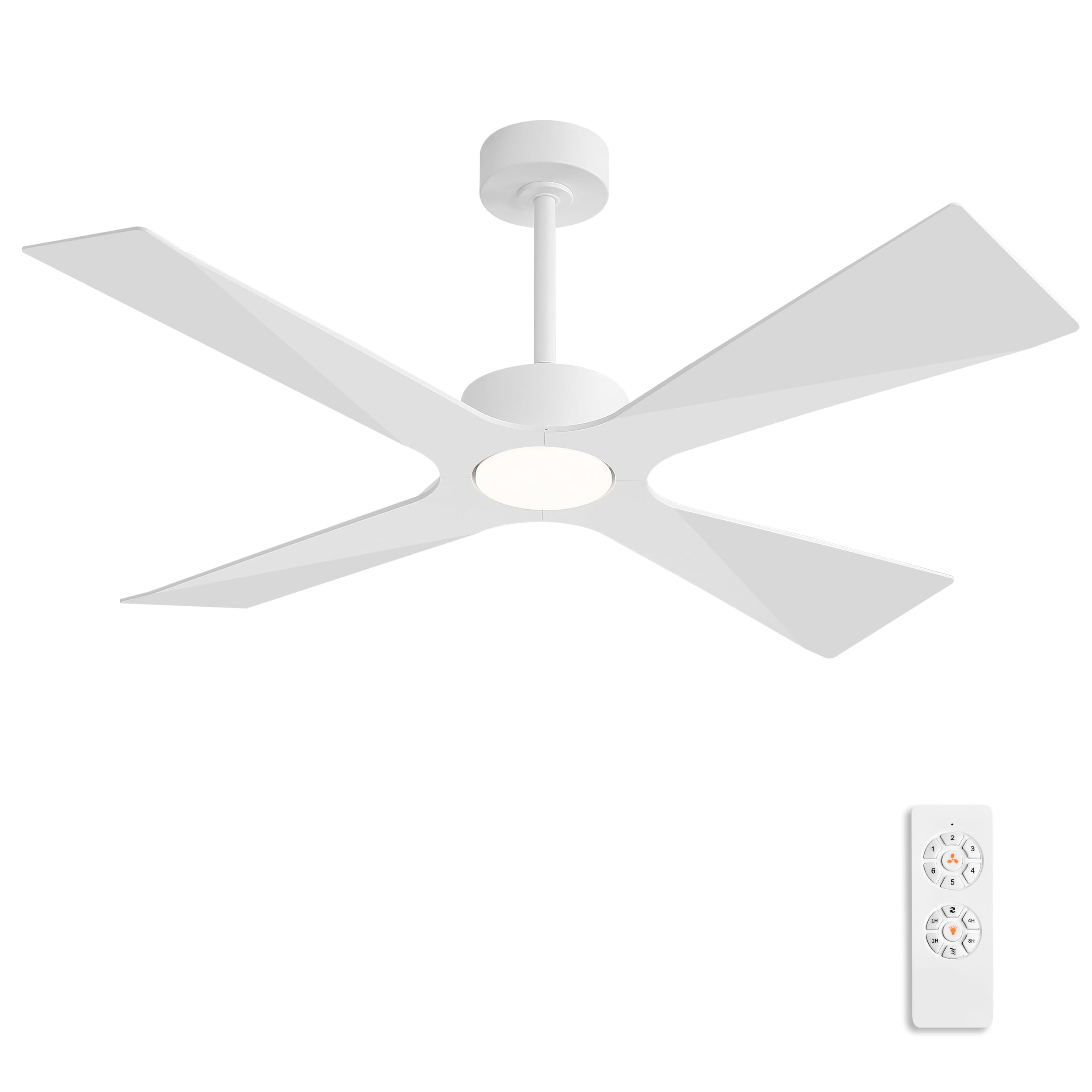 WINGBO 64" Wet Rated Outdoor Ceiling Fan with Lights, 4 ABS Plastic Blades, Reversible DC Motor, 6-Speed Remote Control, 3 CCT, Waterproof Ceiling Fan for Patio Porch Gazebo Garage, Gloss White