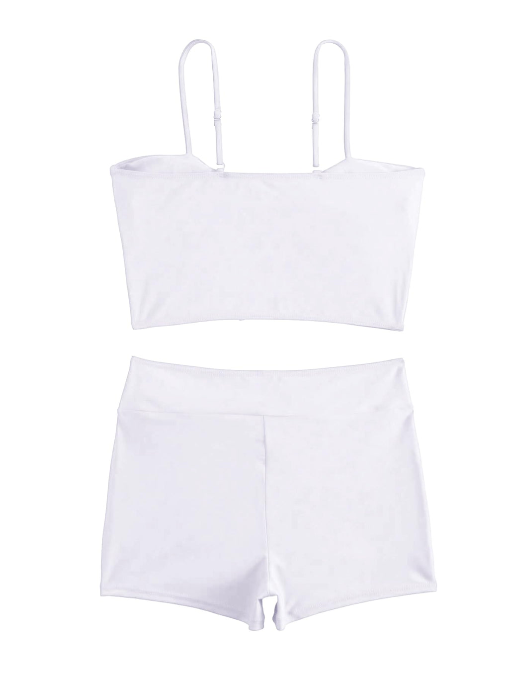Lilosy Tummy Control Drawstring High Waisted Bikini Set String Swimsuit Spaghetti Strap Cami Top and Tie Side Shorts 2 Piece Women Bathing Suit White Small