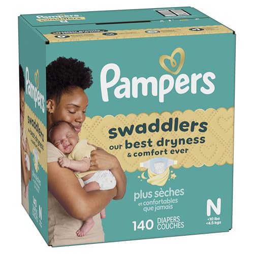 Pampers Swaddlers Diapers, Size 0 (up to 10 lbs), 140 Count, Absorbent, Keeps Baby Dry and Comfortable, Skin Safe Disposable Baby Diaper (Packaging May Vary)