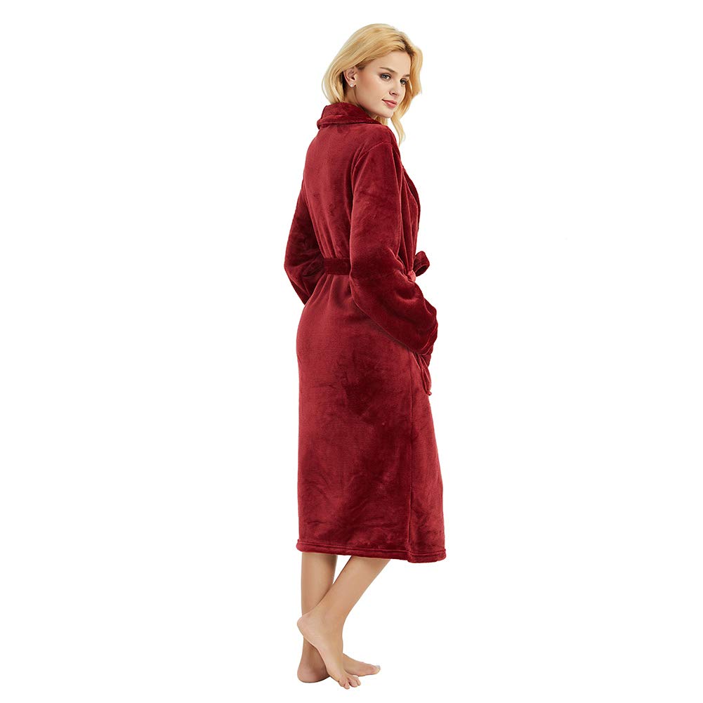 HEARTNICE Womens Fleece Robes, Soft Plush Long Bathrobe, Thick Kimono Robes for Womens, Warm House Coat (Wine, S/M)
