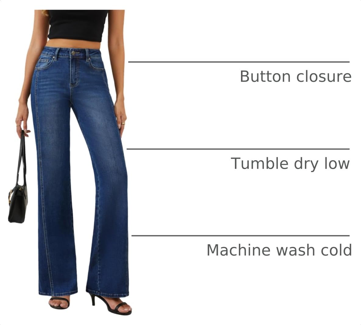 FLYING BANANA Women's Trendy High Waisted Wide Leg Jeans Stretchy Denim Pants (Medium Blue, 16 Long)