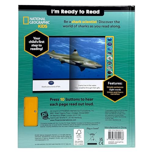 National Geographic Kids - Sharks - I'm Ready to Read Interactive Read-Along Sound Book - Great for Early Readers and Animal Lovers - PI Kids