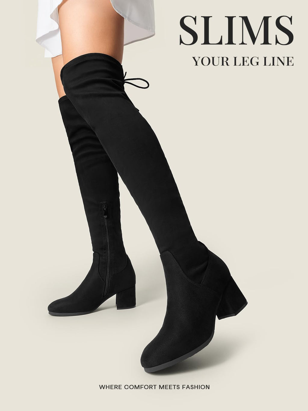 DREAM PAIRS Women's Laurence Over The Knee Thigh High Chunky Heel Boots Long Stretch Sexy Fall Boots,Size 7.5,Black,LAURENCE