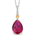 Gem Stone King 6-10 Cttw Gemstone Birthstone and White Moissanite Teardrop Pendant Necklace for Women | 925 Sterling Silver and 10K Yellow Gold | Pear Shape 16X12MM | With 18 Inch Chain