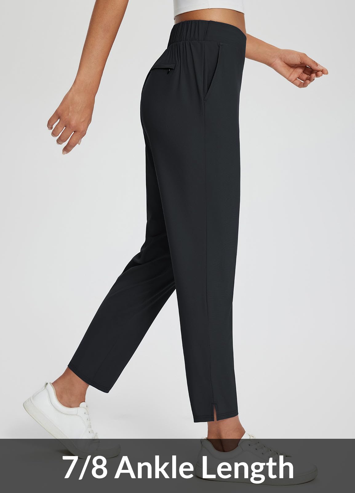 baleaf Women's Travel Pants Lightweight Stretch with Zip Pockets Black M
