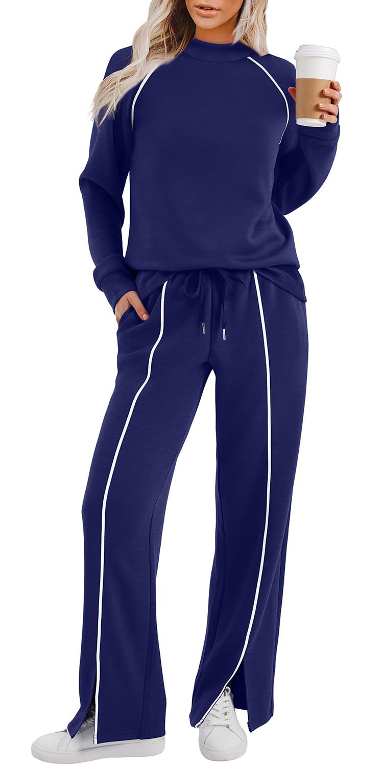 WIHOLL Lounge Sets for Women 2 Piece Winter Clothes Travel Outfits Resort Wear Business Casual Navy M