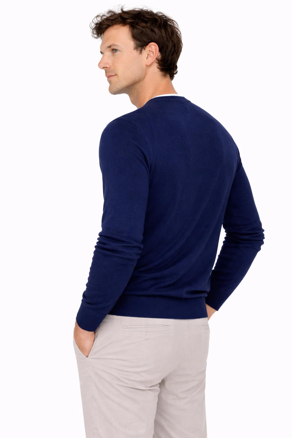 State Cashmere Men's Essential Crewneck Sweater 100% Pure Cashmere Classic Long Sleeve Pullover (Navy, Large)