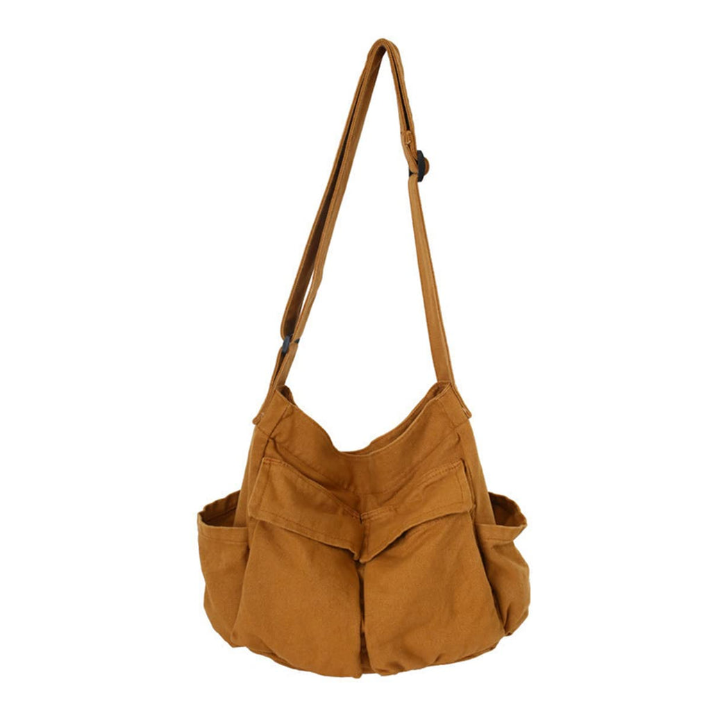 GAXOS Aesthetic Cute Messenger Bag for School Vintage Brown Canvas Crossbody for Women Shoulder Laptop Bag
