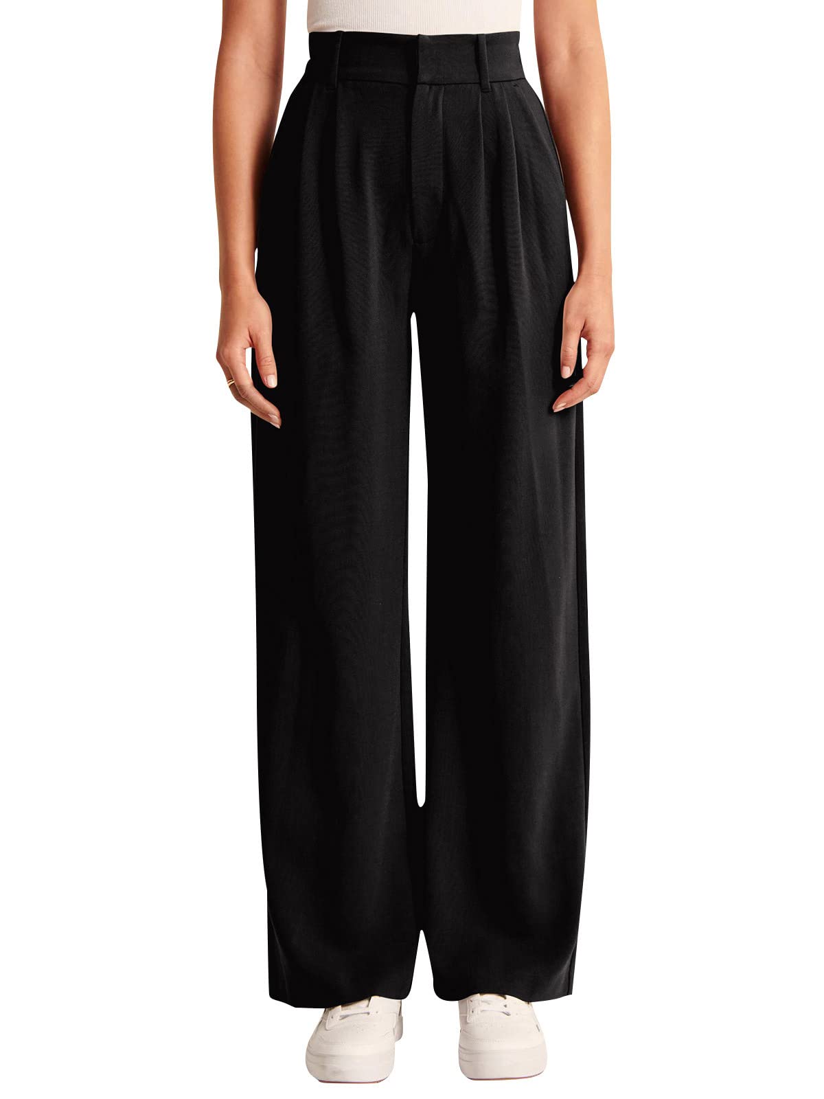 NIMIN High Waisted Work Pants for Women Straight Leg Office Dress Pants Business Casual Pants 2025 Fashion Trousers with Pockets Black Black Large