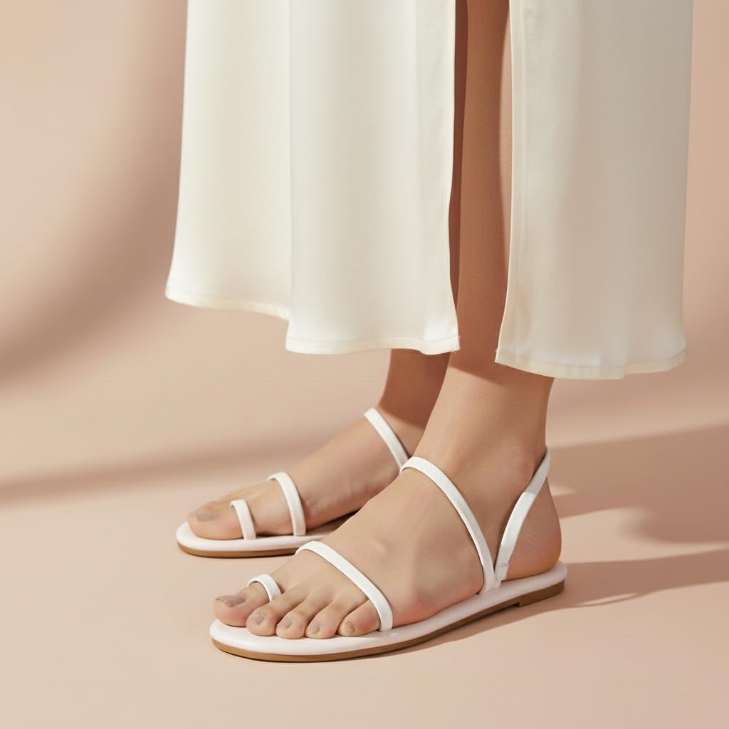 CUSHIONAIRE CHAI Flat Strappy Sandals for Women, Comfortable Dressy Summer Slip-On Sandal with Memory Foam, Ivory 7