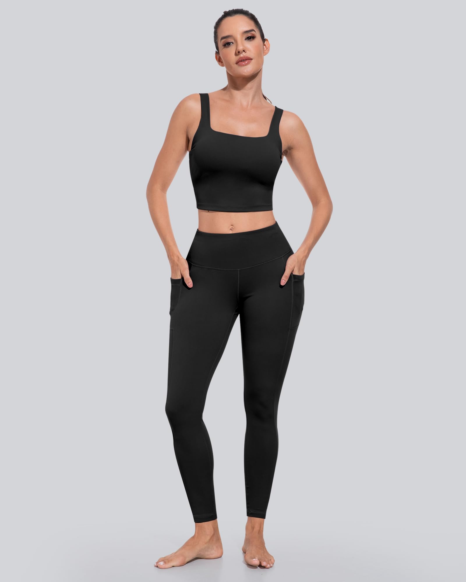 CHRLEISURE Leggings with Pockets for Women, High Waisted Tummy Control Workout Yoga Pants(5 Packs Black, XL)