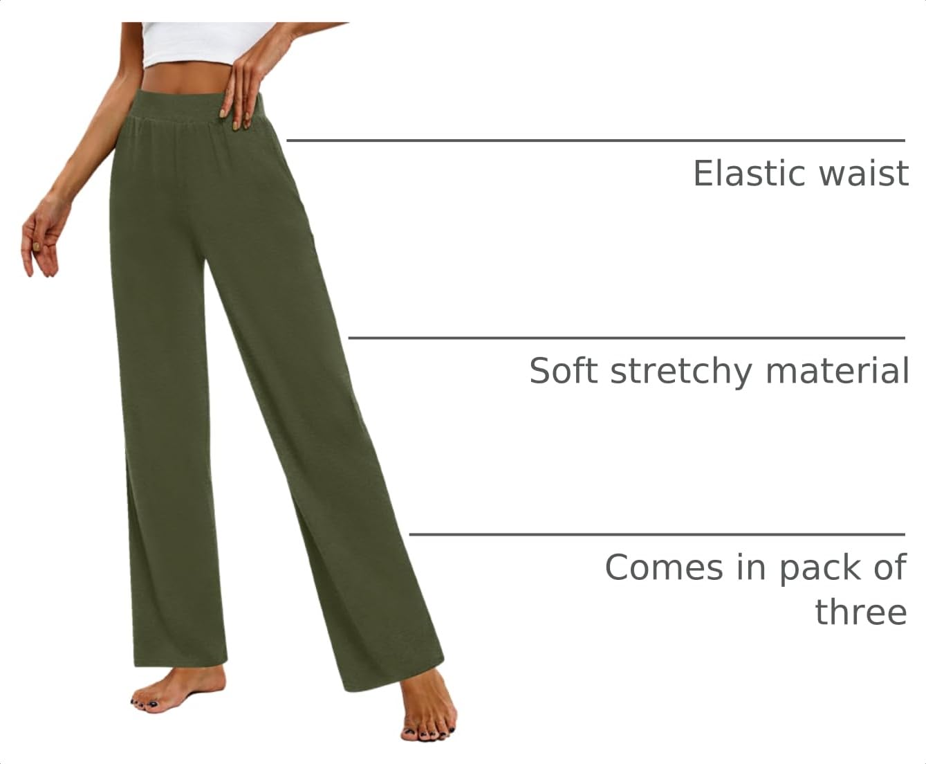 Huukeay 3 Pack Women's Lounge Pants Cozy Sweatpants,X-Large,Black, Army Green, Brown