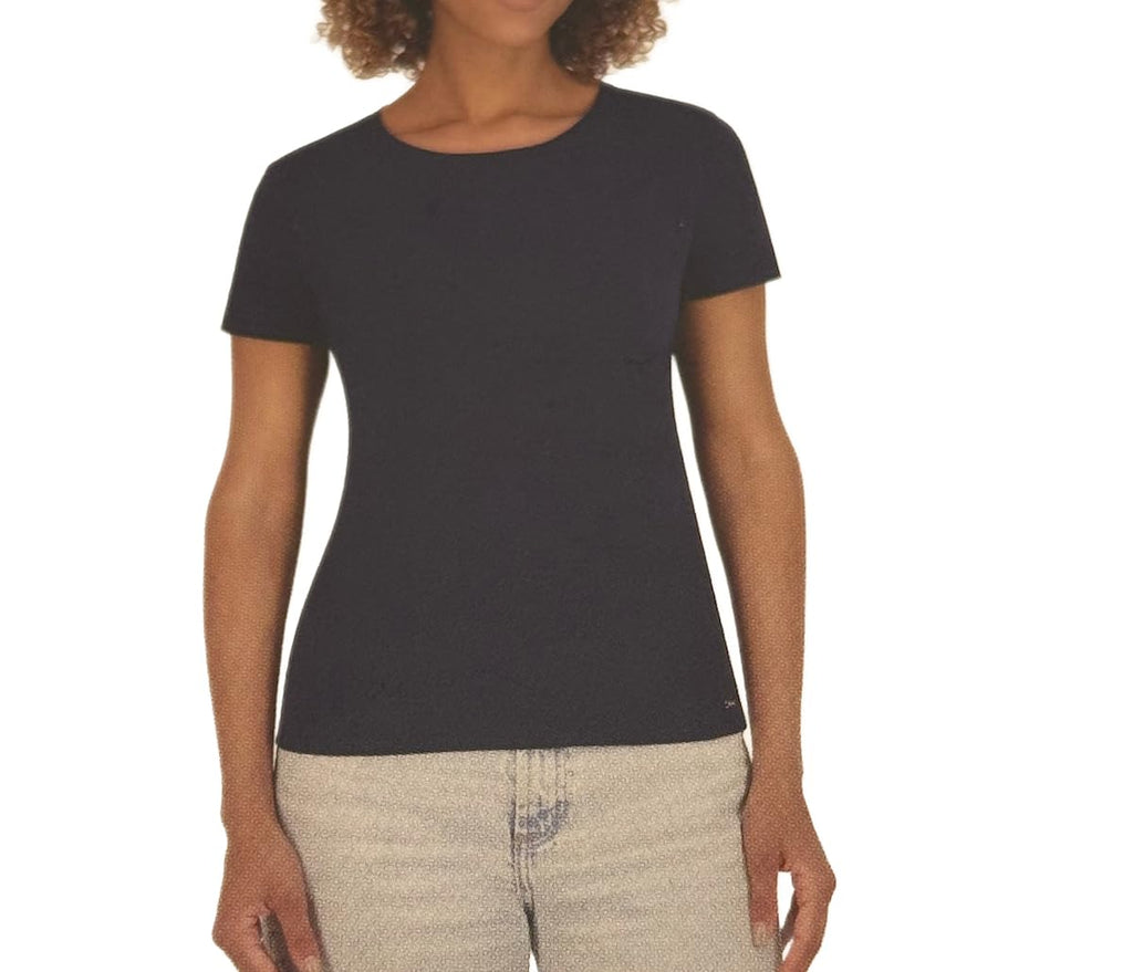 DKNY Women's Short Sleeve Crew Neck Organic Cotton Tee Shirt (US, Alpha, Medium, Regular, Regular, Navy)