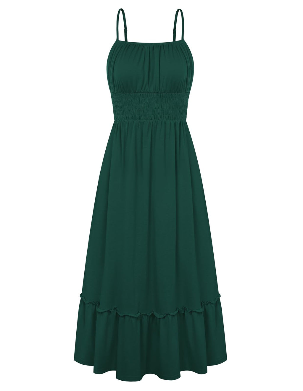 GRACE KARIN Women's Summer Maxi Dress 2026,Smocked Ruched Bust Sundress with Adjustable Straps & Pockets Green M