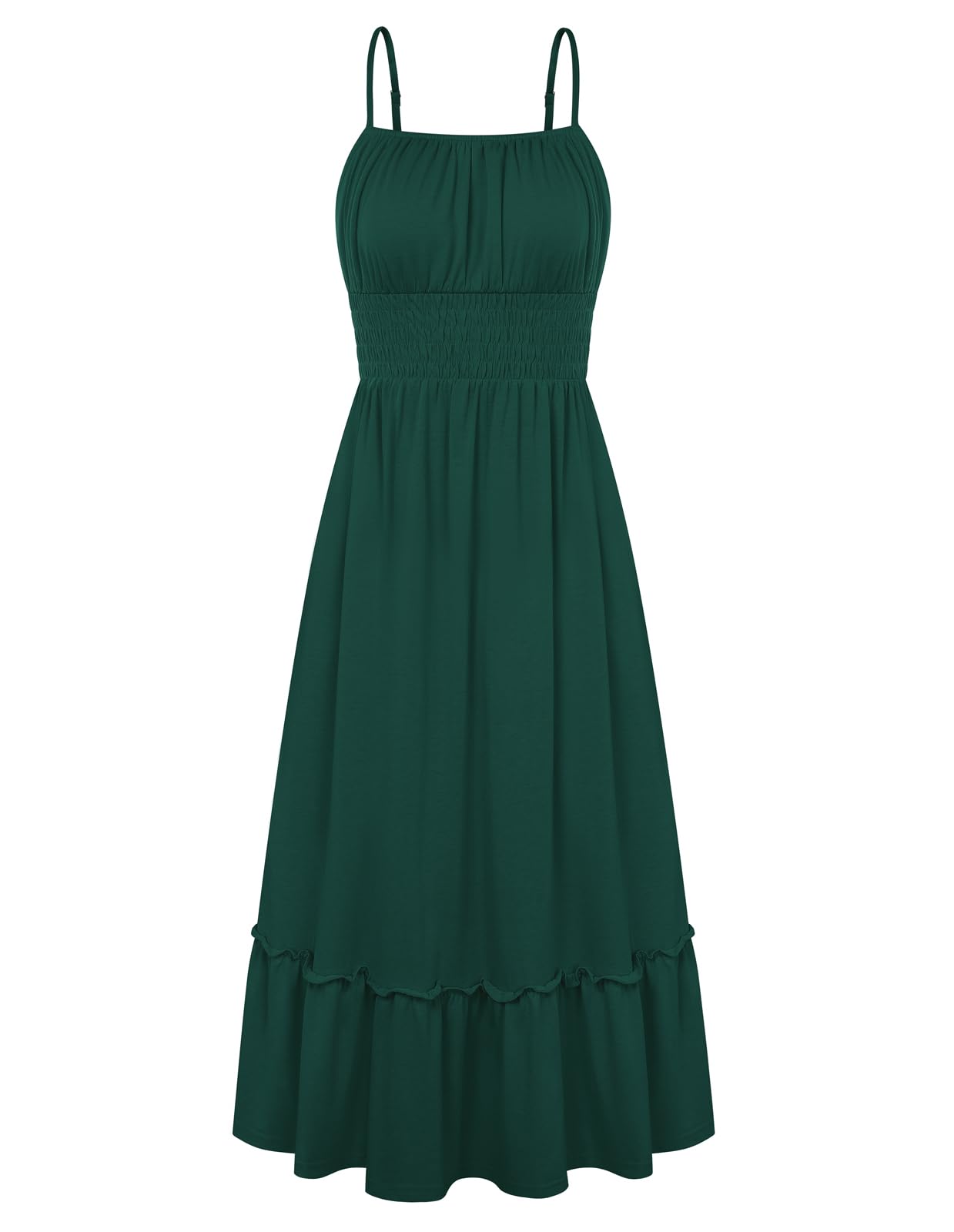 GRACE KARIN Women's Summer Maxi Dress 2026,Smocked Ruched Bust Sundress with Adjustable Straps & Pockets Green M