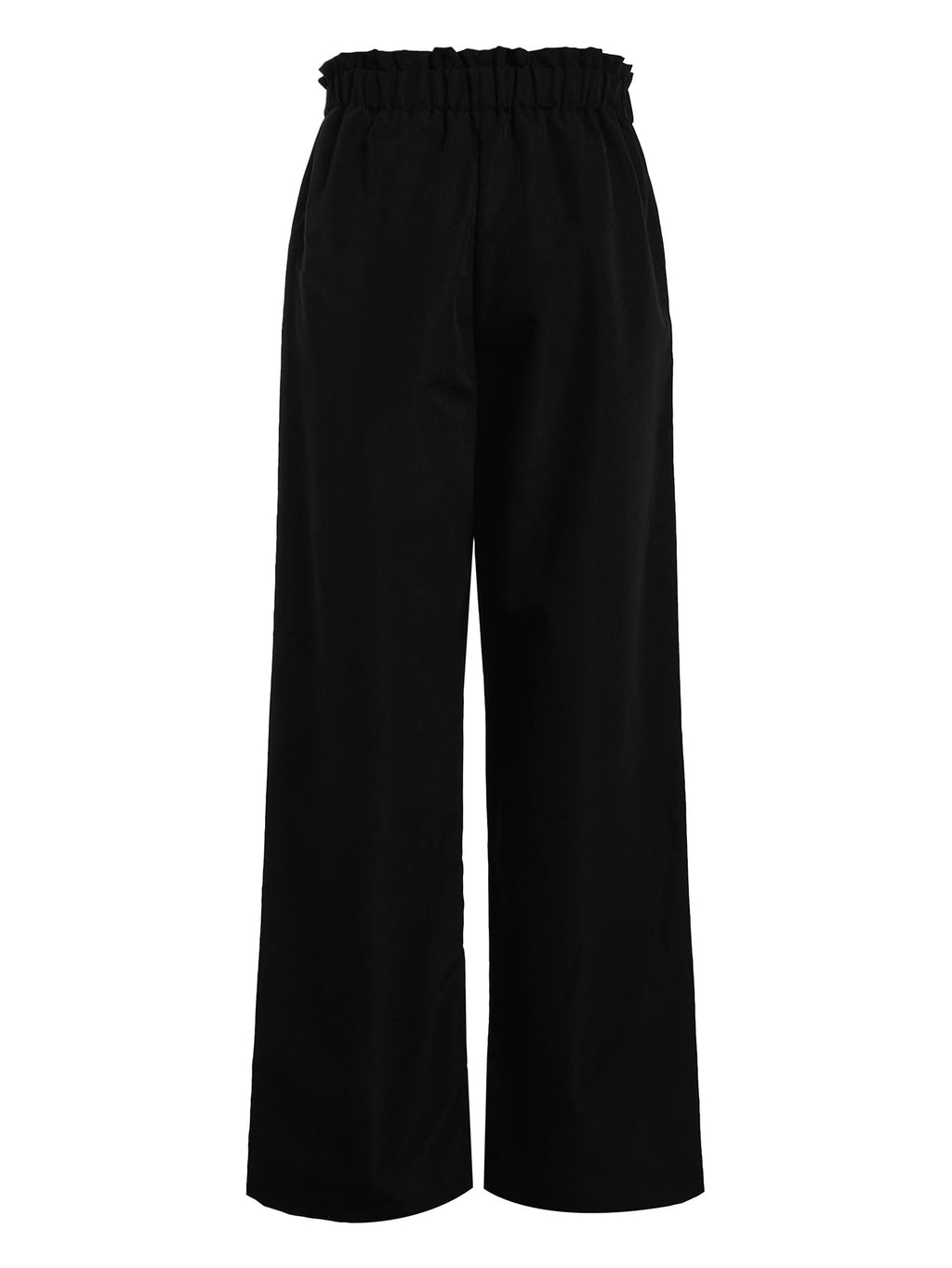 WDIRARA Girl's Paper Bag Waist Belted Wide Leg Pants Casual Elastic High Waist Pants Black 15Y