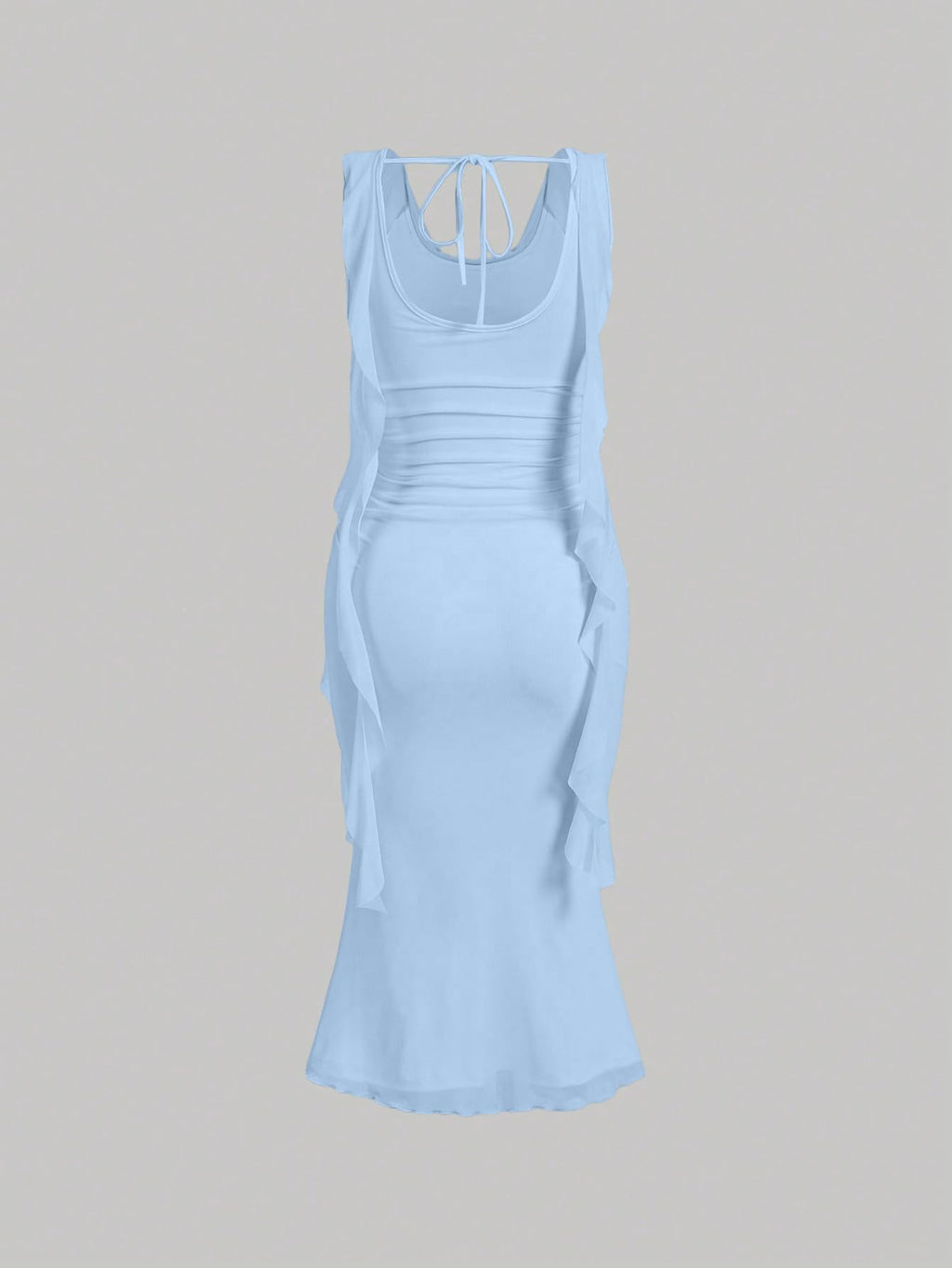 SKAYS Women's Ruffle Cowl Neck Dress Bodycon Sleeveless Maxi Long Summer Wedding Guest Cocktail Party Formal Dress Light Blue