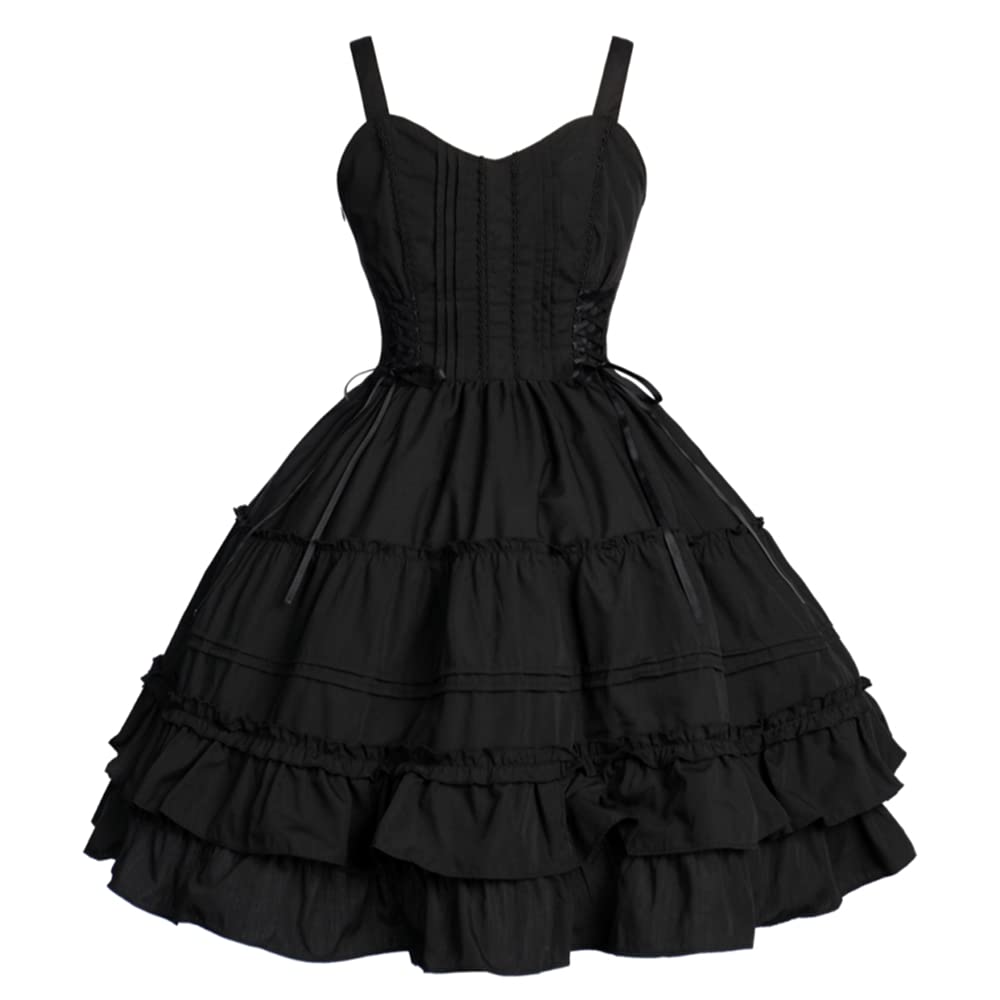 Women Gothic Lolita Dress Classic Summer Sleeveless Vintage Goth Lolita Dress Plus Size Anime Maid Cosplay Costume L Black