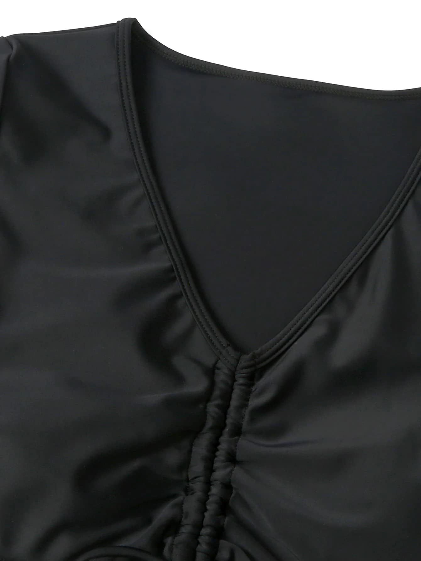 Lilosy High Waisted Tummy Control Drawstring Bikini Set Srting Swimsuit Short Sleeve Top and Tie Side Shorts 2 Piece Women Bathing Suit Black 2# Medium