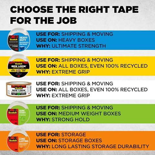 Scotch Sure Start Packing Tape, Clear, Quiet Unwind and Easy Start, 1.88 in. x 22.2 yd., 6 Tape Rolls with Dispensers