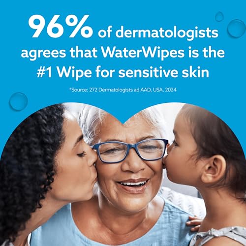 WaterWipes Sensitive+ Newborn & Baby Wipes, 720 Count (12 Packs), 3-In-1 Cleans, Cares, Protects, 99.9% Water, Unscented