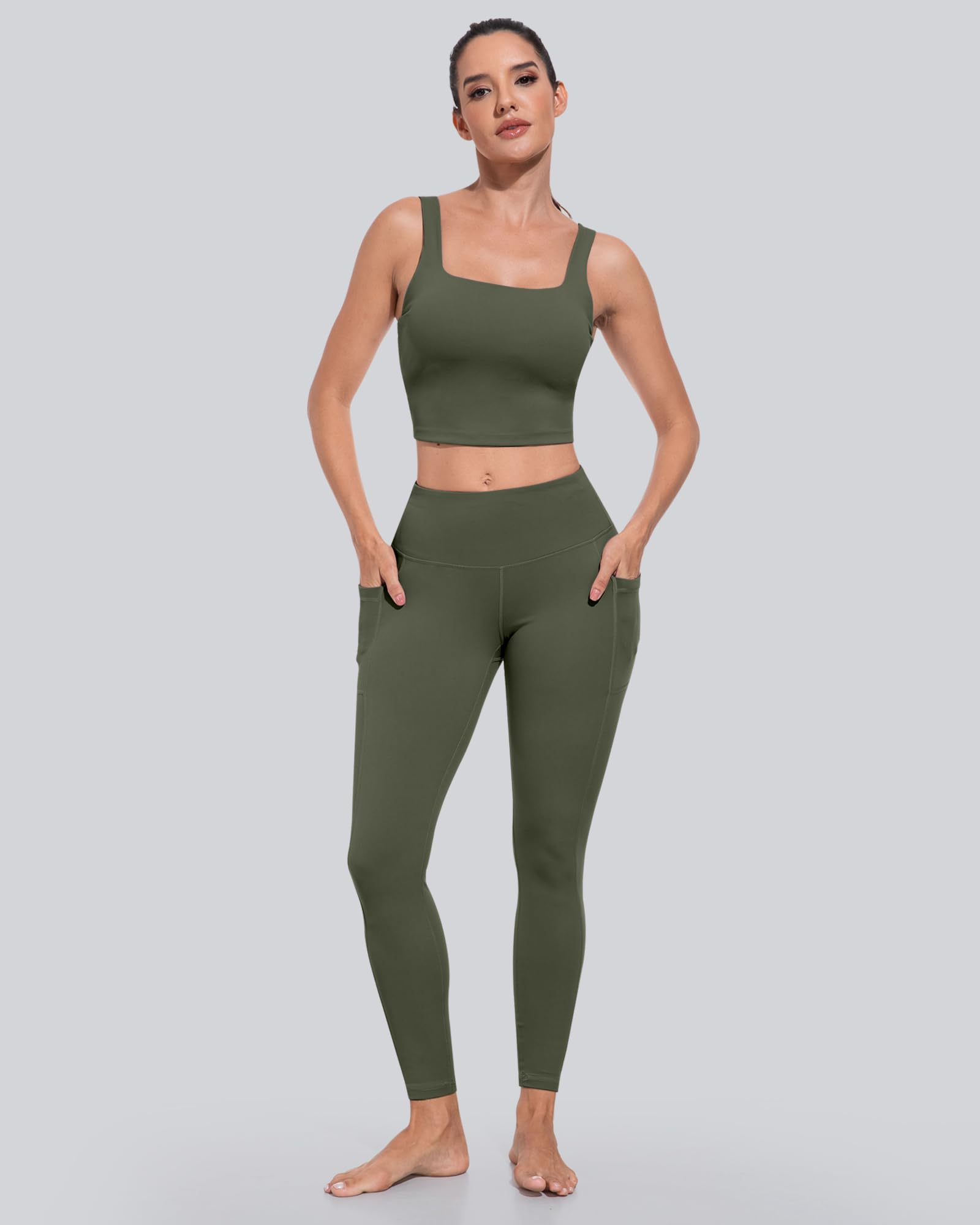 CHRLEISURE Leggings with Pockets for Women, High Waisted Tummy Control Workout Yoga Pants(5 Packs Black,Gray,Navy,Wine,JLGreen, L)