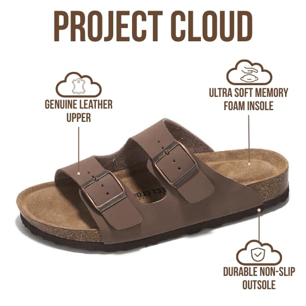Project Cloud 100% Genuine Leather Flat Sandals Women 2026 Beach Essentials Womens Sandals Memory Foam Vacation Essentials Slides for Women Footwear (Venita, Tan, 8)