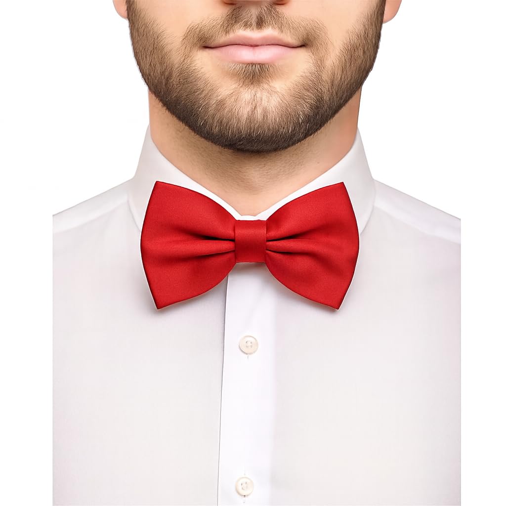 trilece Bow Ties for Men - Men's Solid Pre-tied Clip on Bowties for Formal Wear - Adjustable Bow Tie - Bow ties for Woman (Red)