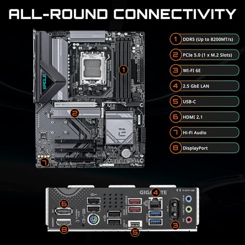 GIGABYTE B850 Eagle WIFI6E AMD AM5 ATX Motherboard, Support AMD Ryzen 9000/8000/7000 Series, DDR5, 8+2+2 Power Phase, 3X M.2, PCIe 5.0, USB-C, WIFI6E, GbE LAN, EZ-Latch, 5-Year Warranty