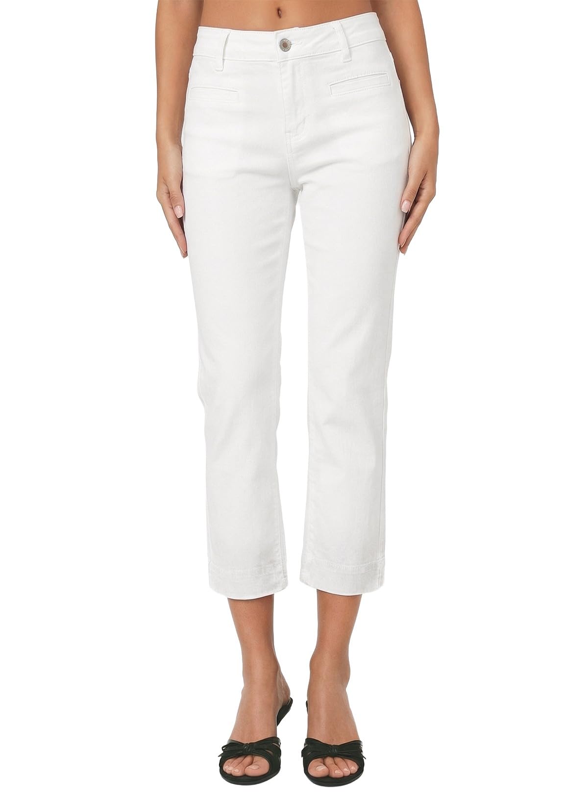Sidefeel Capri Pants for Women High Waisted Stretchy Cropped Jeans Summer Trendy Casual Skinny Jeans with Welt Pockets Cream White Size 12