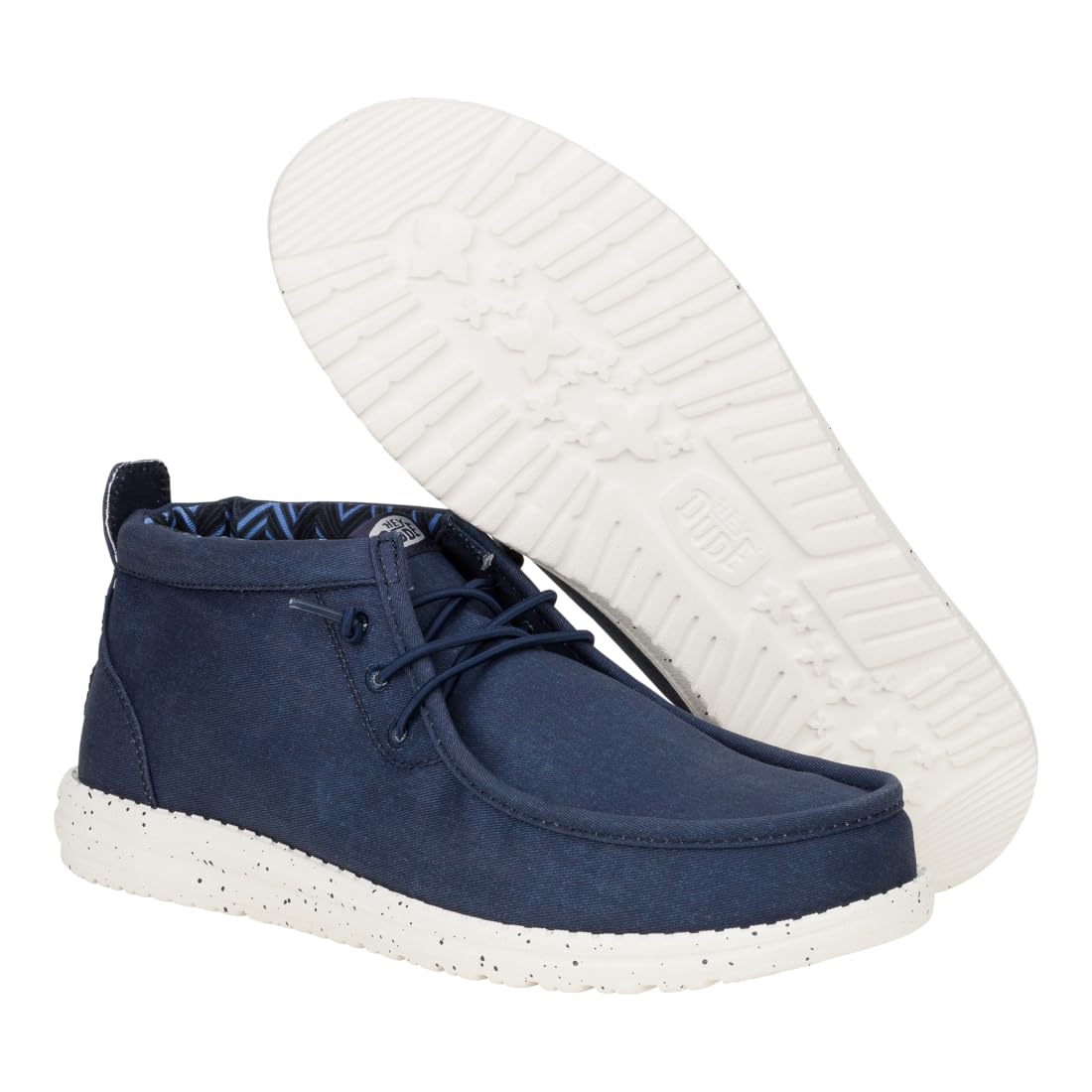 HEYDUDE Wally Mid Stretch Canvas Navy Blazer Size 11, Men's Boots, Pull on Boots, Comfortable & Light-Weight