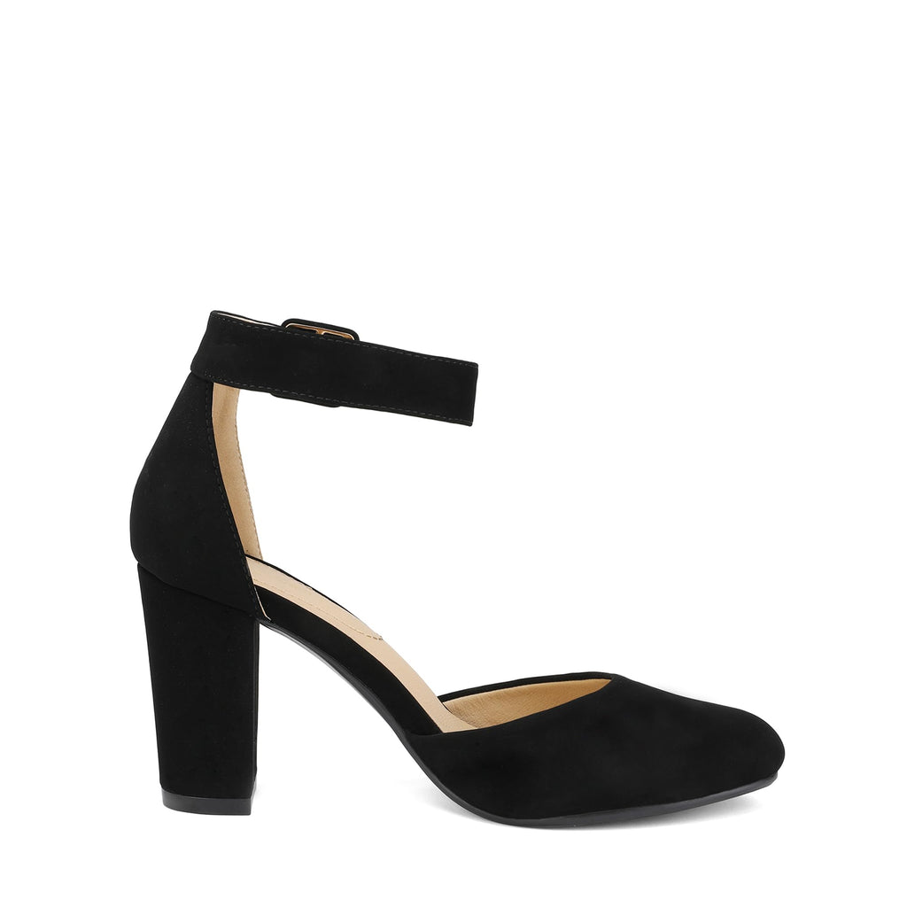 DREAM PAIRS Women's High Heel Ankle Strap Closed Toe Chunky Wedding Party Pumps Shoes,Size 7.5,Black/Nubuck,Angela