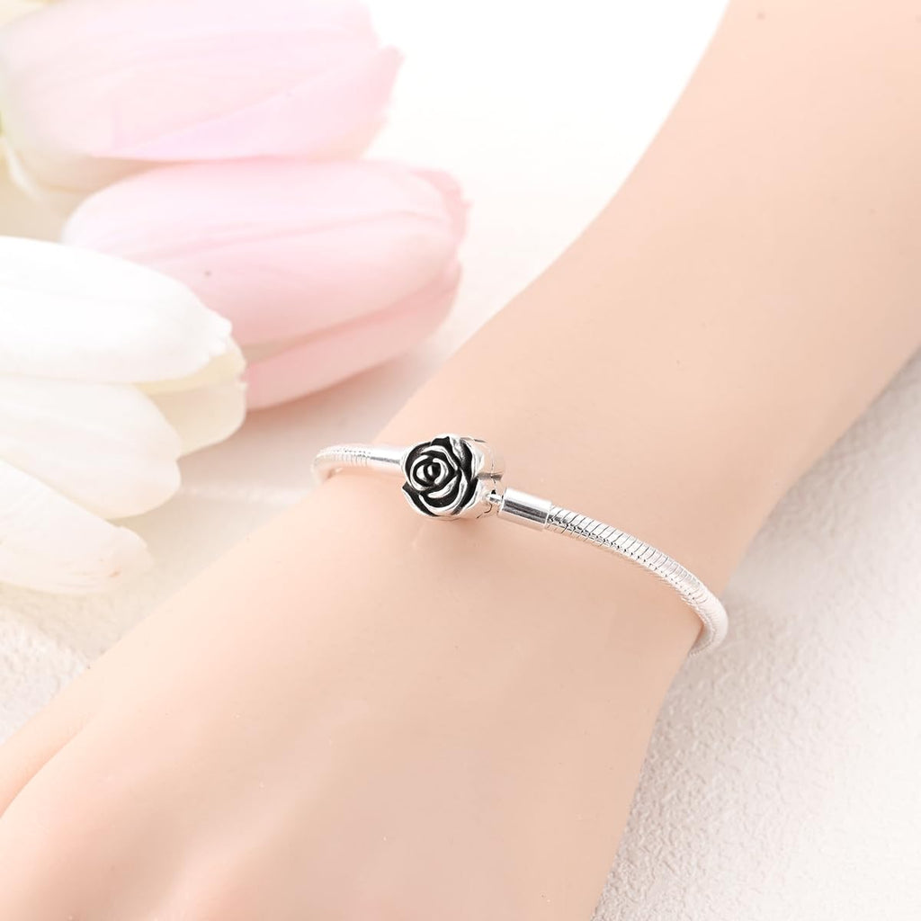 Heart Clasp Rose Snake Charm Bracelets for Women Sterling Silver, Travel Charm Moments European Bracelet Filigree Chain Dreamcatcher Bead Jewelry Compatible with Pandora Charms