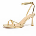 Oilyong Womens Sandals Strappy Kitten Heels for Women Square Open Toe Strappy Heels Comfortable Heels for Party, Wedding and Daily Wearing,Gold Szie 7