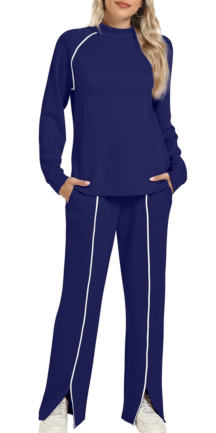 WIHOLL Lounge Sets for Women 2 Piece Winter Clothes Travel Outfits Resort Wear Business Casual Navy M