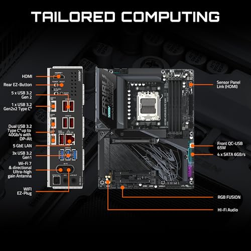 GIGABYTE X870E AORUS Elite X3D AMD AM5 LGA 1718 ATX Motherboard, Supports AMD Ryzen 9000/8000/7000 Series Processors, DDR5, 16+2+2 Power Phase, 4X M.2, PCIe 5.0, WiFi 7, 5 GbE, 5-Year Warranty