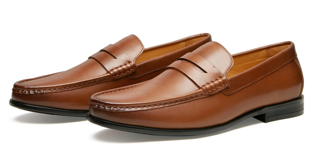 Journey West Mens Genuine Leather Dress Shoes Slip on Penny Loafers for Men Tan US 11