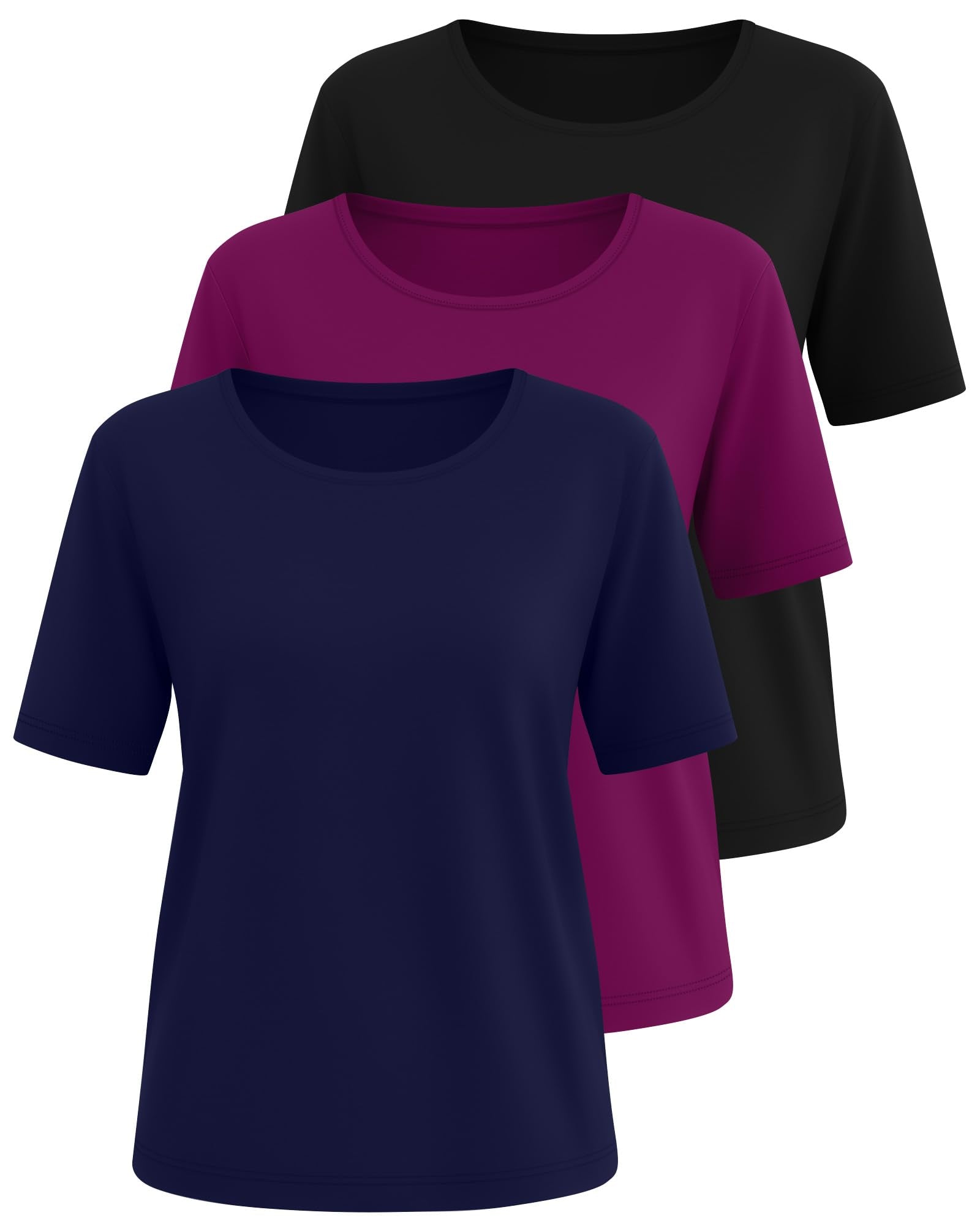 Huukeay 3 Pcs Women's Half Sleeve Crew Neck T Shirts, 3-Color, XXL