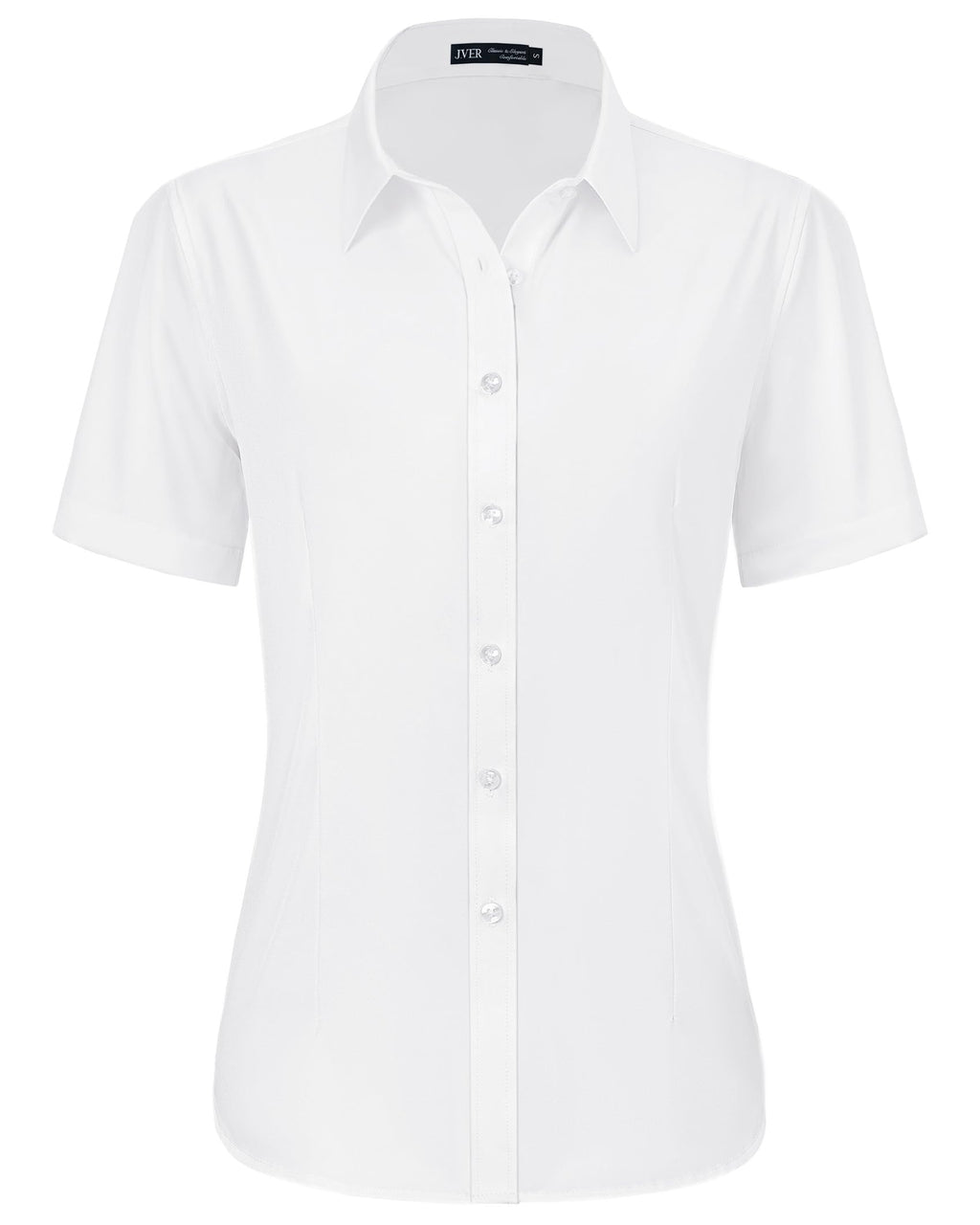 J.VER Womens Button Down Shirts Stretch Wrinkle Free Formal Short Sleeve Dress Shirt Regular Fit Summer Work Blouses Business Casual Tops White Medium