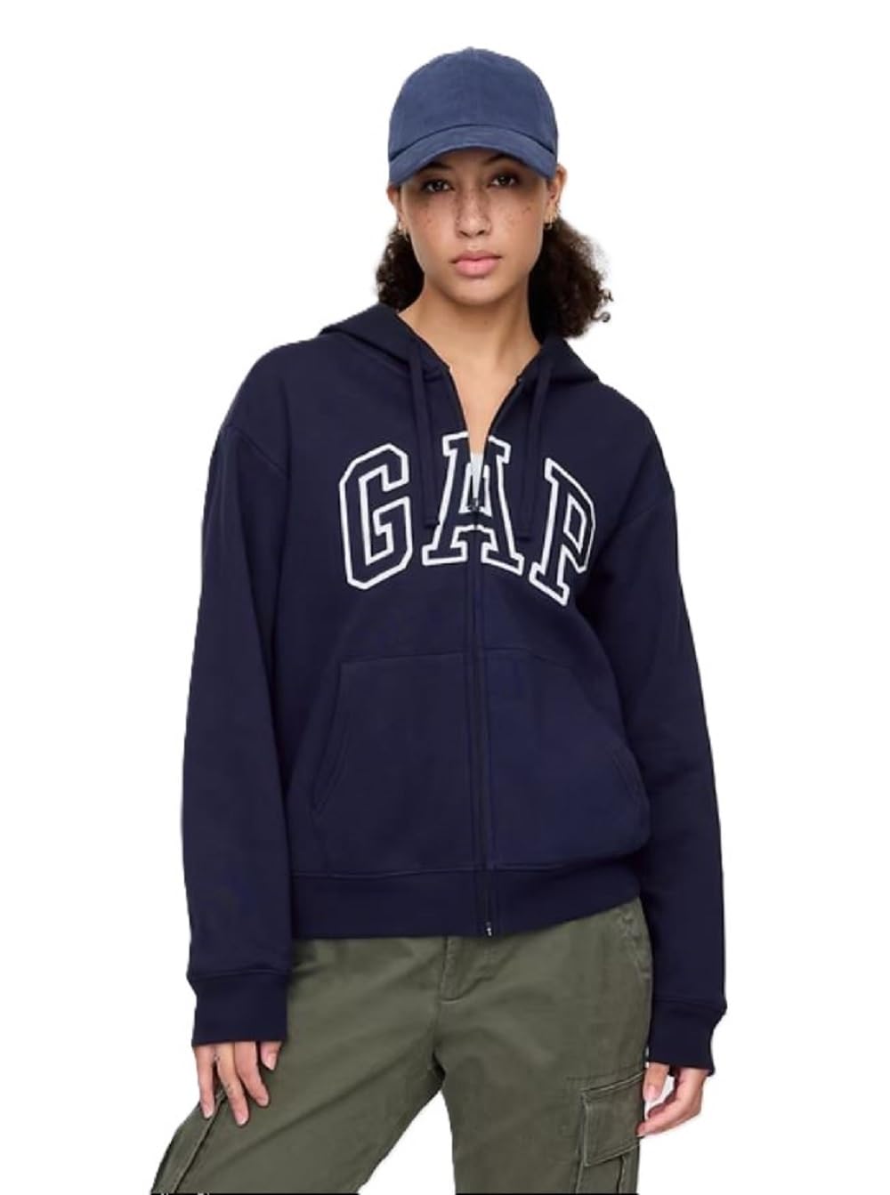GAP Women's Logo Hoodie Hooded Full Zip Sweatshirt Navy Uniform II M
