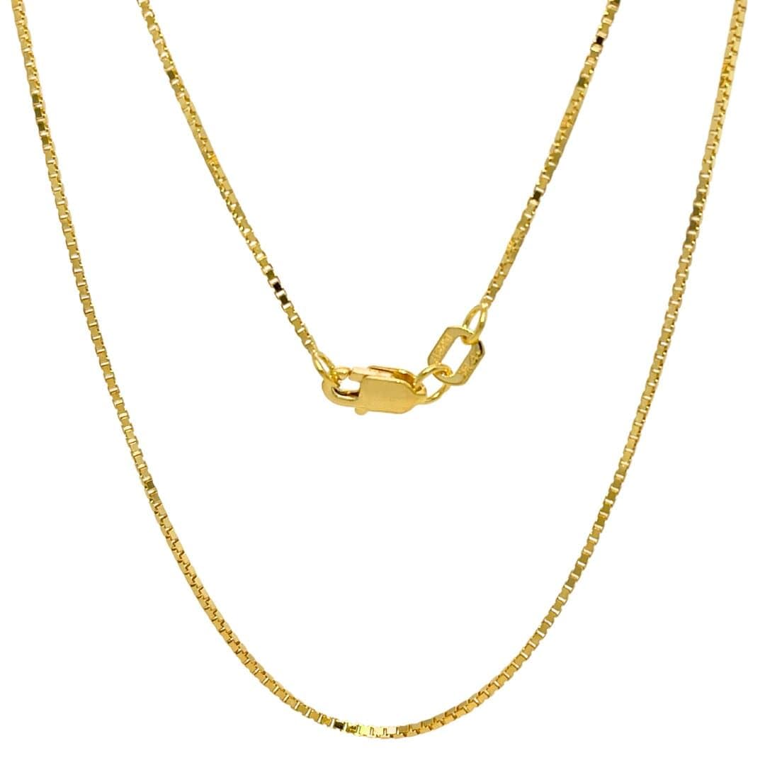 JEWELHEART 14K Solid Gold Box Chain - Dainty 0.45mm Thin Gold Chain Necklace For Women - Mirror Square Link Yellow Real Gold Chain For Men 16"