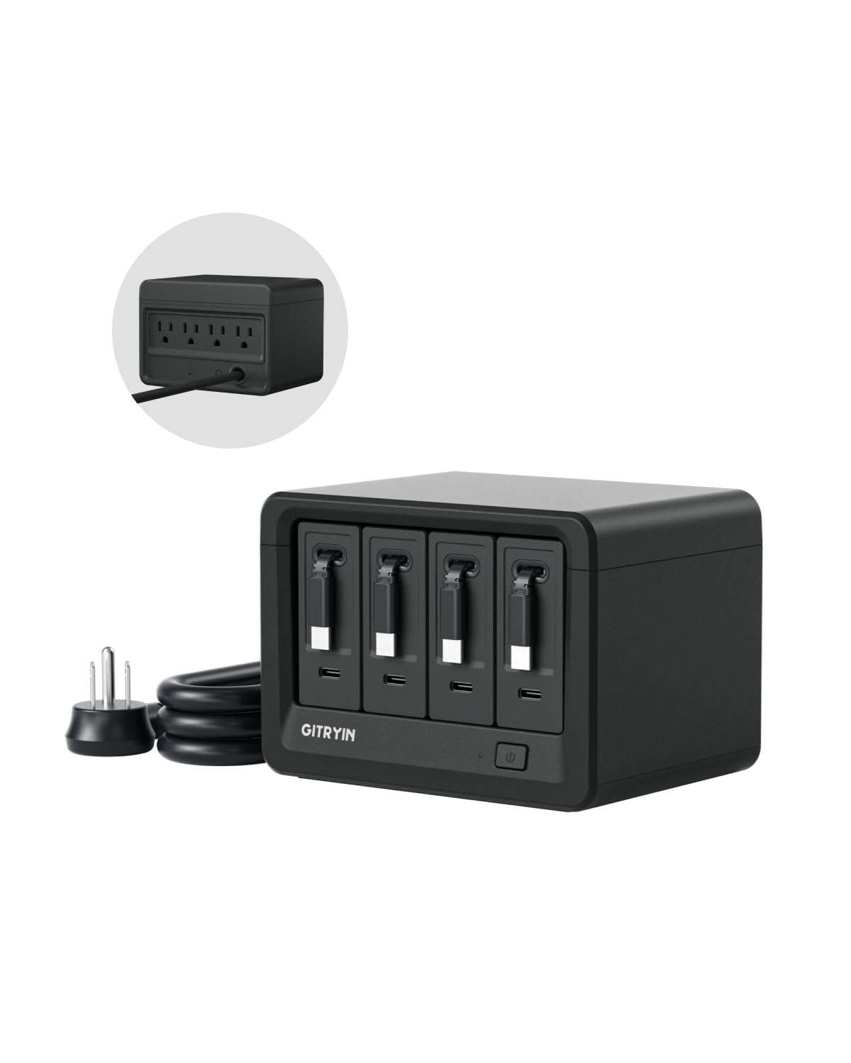 Gitryin 12-in-1 Desktop Charging Station with 4 Retractable Type-C Wall Chargers, 40W USB-C Power Strip with Flat Plug, Extension Cord with 1020J Surge Protection for Home Office