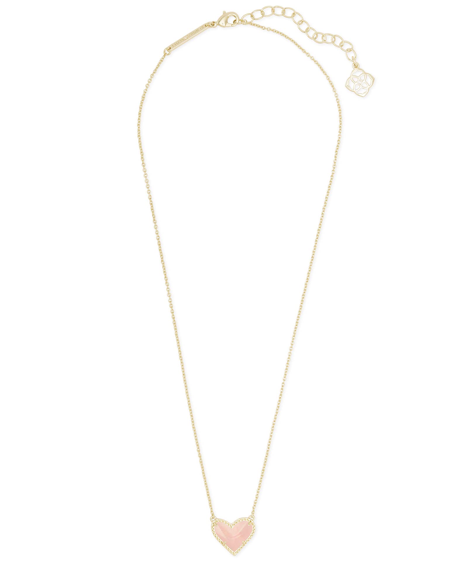 Kendra Scott Ari Heart Short Pendant Necklace in 14k Gold-Plated Brass, Rose Quartz, Fashion Jewelry for Women