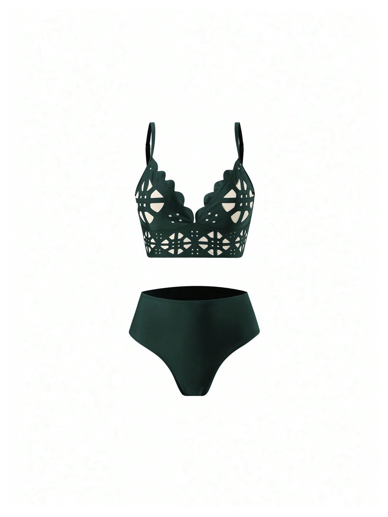 WDIRARA Women's 3 Piece Swimsuit Hollow Out Bikini Set with Cover Up Pants Green Large