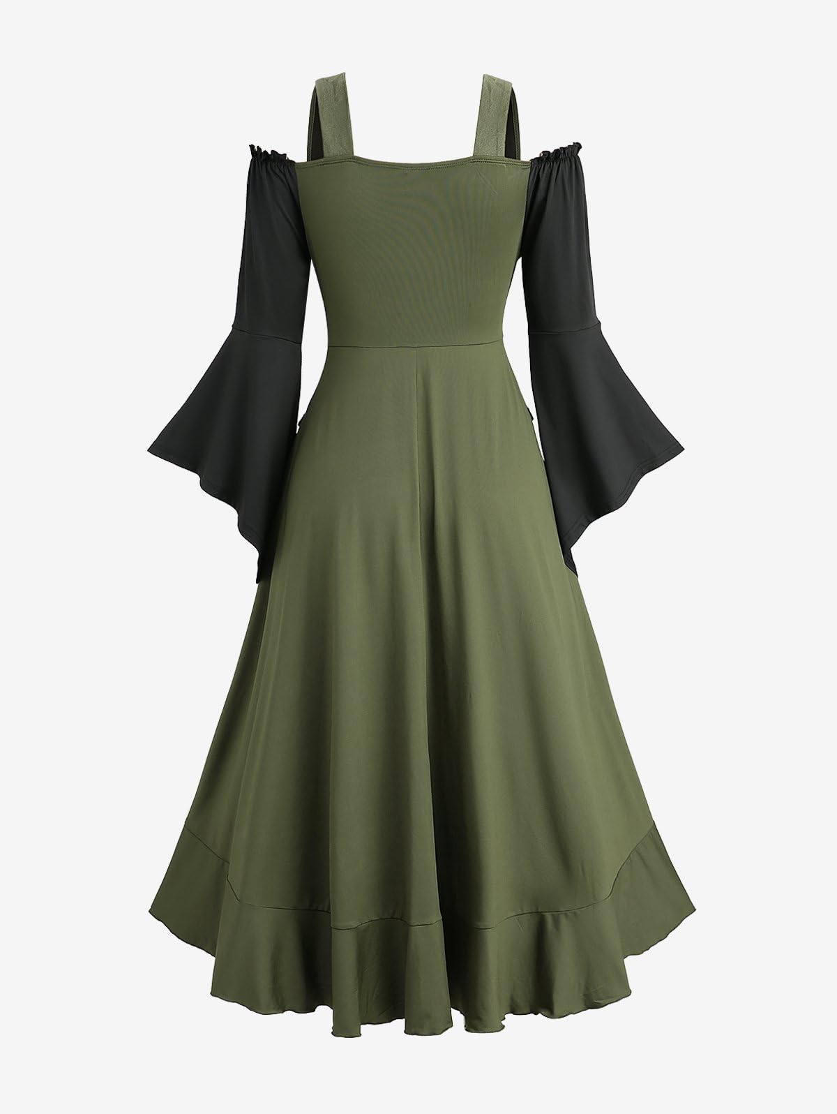 ROSE GAL Plus Size Renaissance Corset Dresses for Women Halloween Costume Peasant Medieval Irish Dress Bell Sleeve 2 in 1 Ruffle Maxi Fairy Medieval Dress(Green/L)